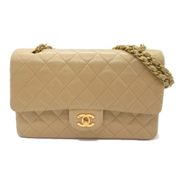 2101217956642 6 Chanel Matelasse Double Flap Chain Shoulder Bag Lambskin Beige