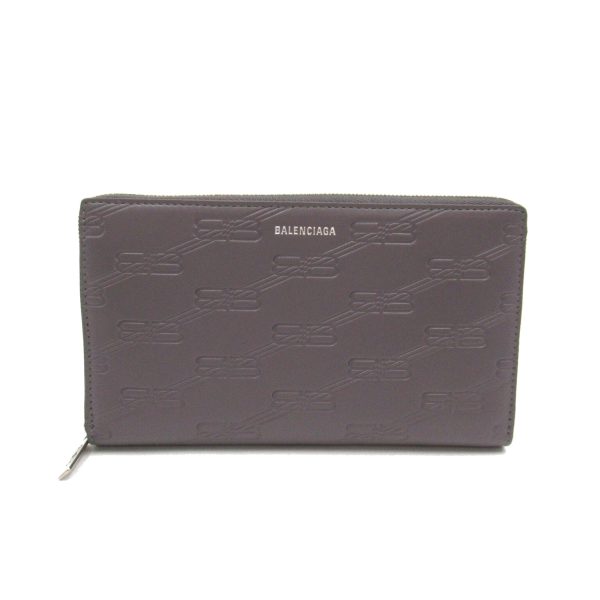 2101217961189 1 Balenciaga Round Long Wallet Leather Gray Brown