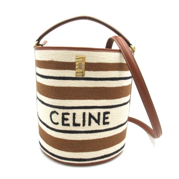 2101217966603 2 Celine Bucket 2WAY Tote Bag Fabric Leather Beige