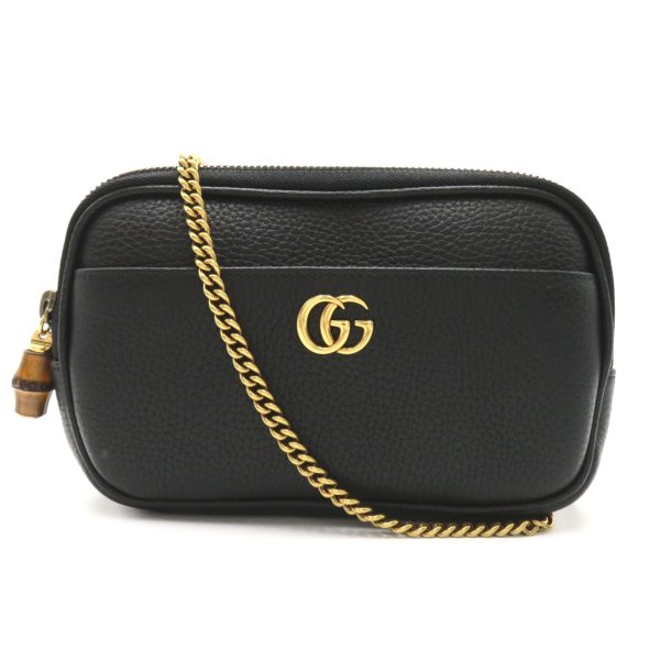 2101218038569 1 Gucci Chain Shoulder Bag Leather Bamboo Black