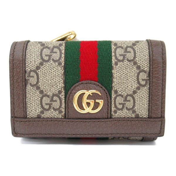 2101218038583 2 Gucci Trifold Wallet Leather GG Supreme Canvas BeigeEbony