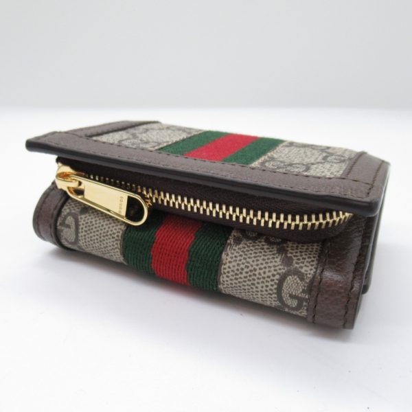 2101218038583 5 Gucci Trifold Wallet Leather GG Supreme Canvas BeigeEbony