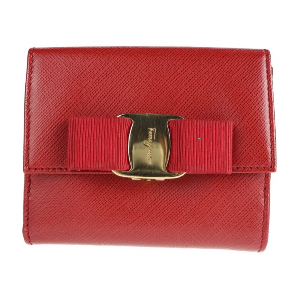 2102033002016 1 Salvatore Ferragamo Vara Ribbon Leather Bifold Wallet Red