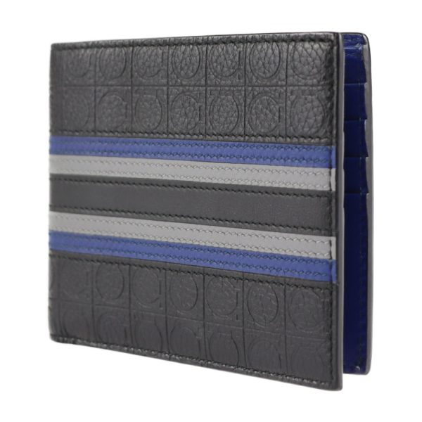 2102053008016 2 Salvatore Ferragamo Gancini Leather Bifold Wallet Black Blue