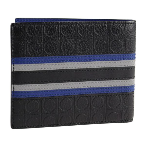 2102053008016 3 Salvatore Ferragamo Gancini Leather Bifold Wallet Black Blue