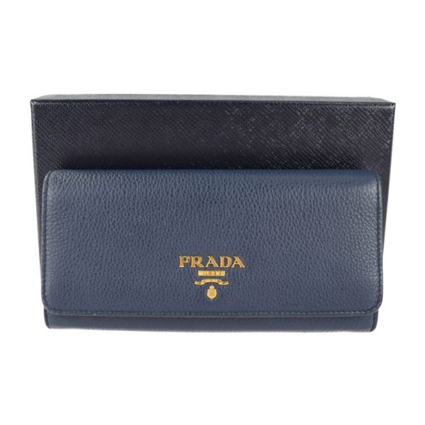 2102093007098 9 Prada Leather Bifold Wallet Navy