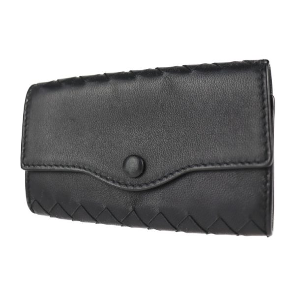 2102093007103 2 Bottega Veneta Intrecciato Leather Key Case Black