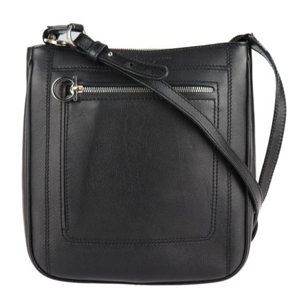 2102123007025 1 Salvatore Ferragamo Gancini Leather Shoulder Bag Black