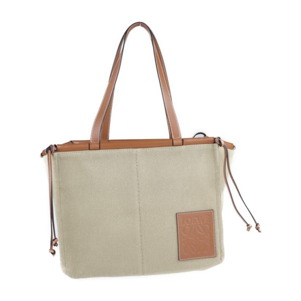 2103023002010 1 Loewe Cushion Canvas Leather Tote Bag Sand Taupe Brown