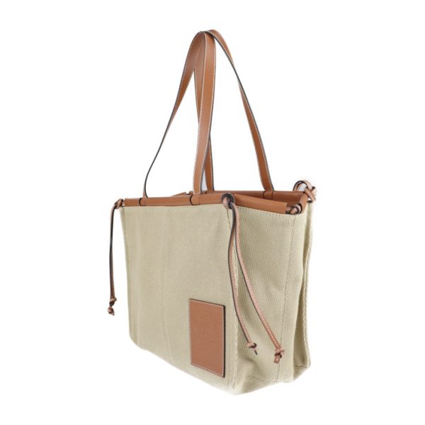 2103023002010 2 Loewe Cushion Canvas Leather Tote Bag Sand Taupe Brown