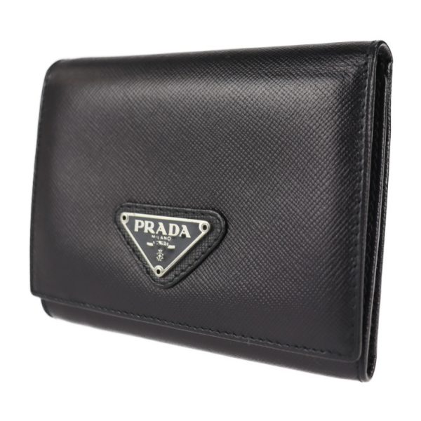 2103083002029 2 Prada Leather Tri Fold Wallet Black