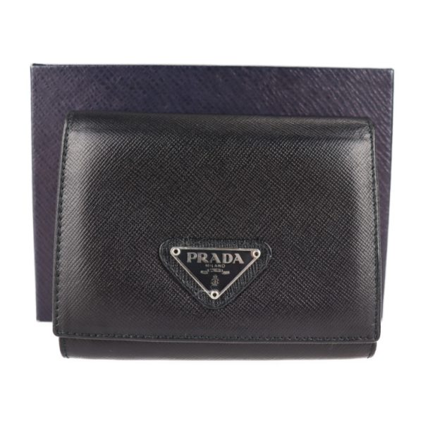 2103083002029 9 Prada Leather Tri Fold Wallet Black