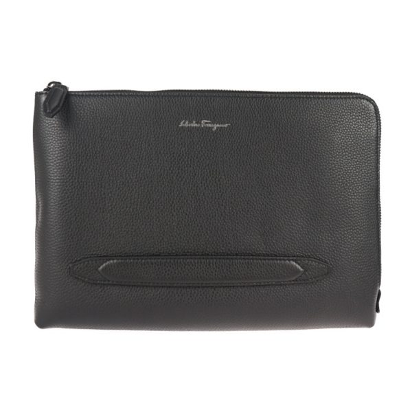 2103103008010 1 Salvatore Ferragamo Leather Clutch Bag Black