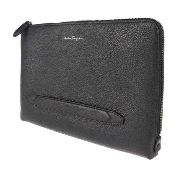 2103103008010 2 Salvatore Ferragamo Leather Clutch Bag Black