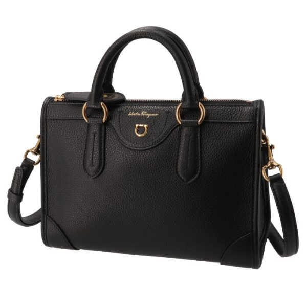 21038800010010 1 Ferragamo Shoulder Gancini Mini Tote Bag Black