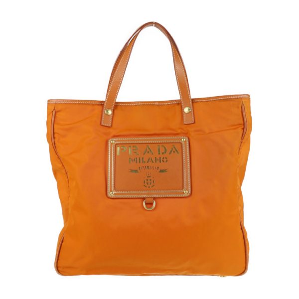 2104083007058 1 Prada Nylon Leather Tote Bag Papaya