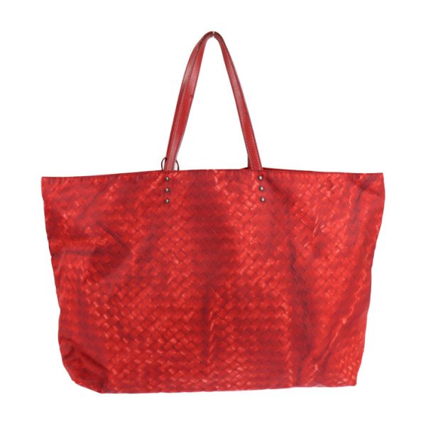 2104093008129 3 Bottega Veneta Intrecciolusion Nylon Tote Bag Red