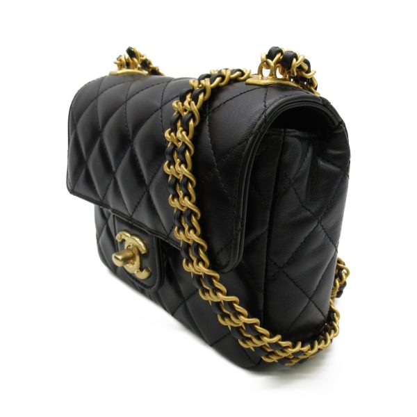 2104102228299 2 Chanel Mini Matelasse Chain Shoulder Bag Lambskin Black