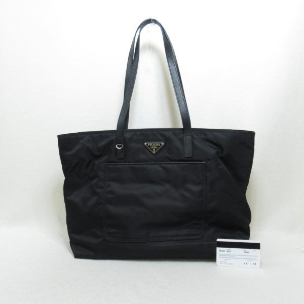 2104102273190 12 Prada Tote Handbag Nylon Saffiano Leather Black