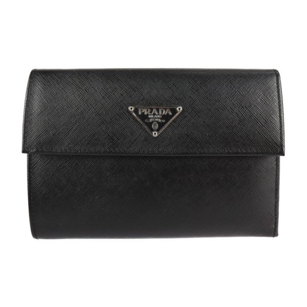 2104113007057 1 Prada Saffiano Tri Fold Leather Black