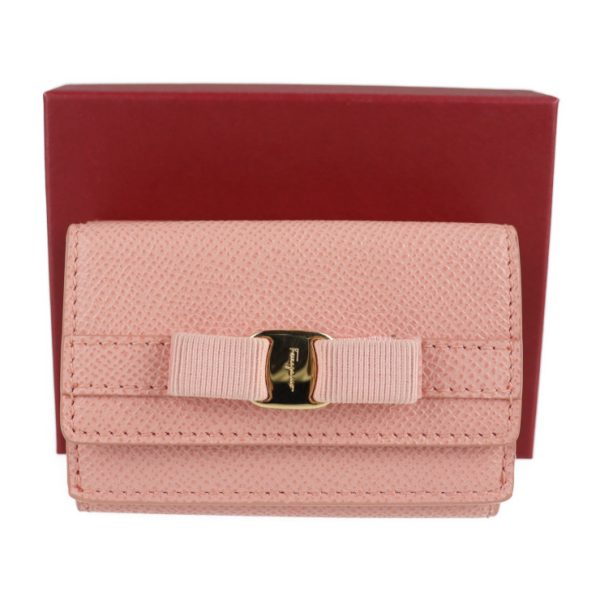 2105123008087 9 Salvatore Ferragamo Vara Leather Trifold Wallet Pink