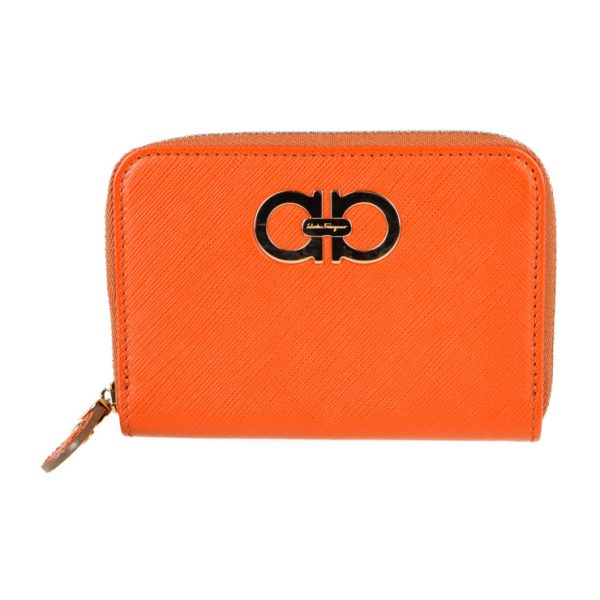 2106013002024 1 Salvatore Ferragamo Gancini Leather Coin Case Orange