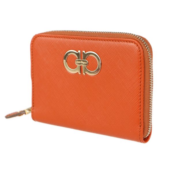 2106013002024 2 Salvatore Ferragamo Gancini Leather Coin Case Orange