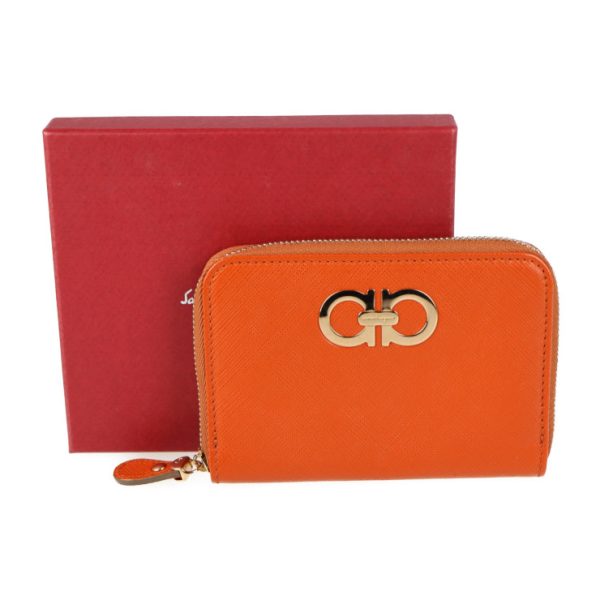 2106013002024 8 Salvatore Ferragamo Gancini Leather Coin Case Orange