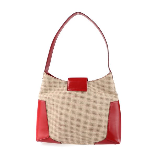 2107043007197 3 Salvatore Ferragamo Gancini Canvas Leather Shoulder Bag Beige Red