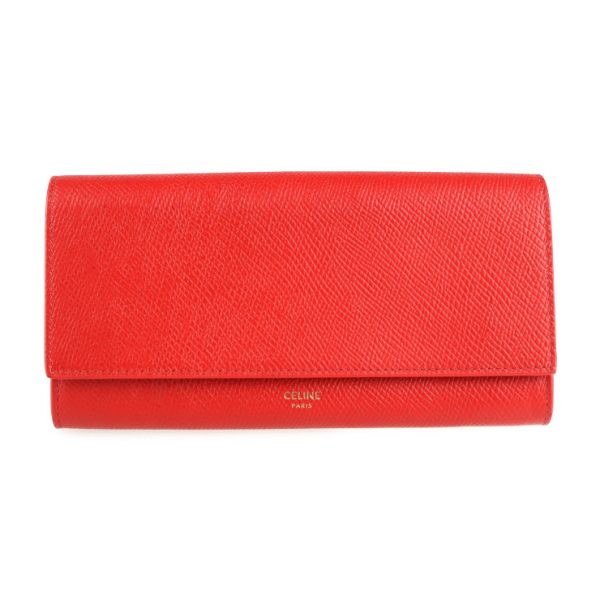 2107043007230 1 Celine Large Flap Leather Long Wallet Red Gold