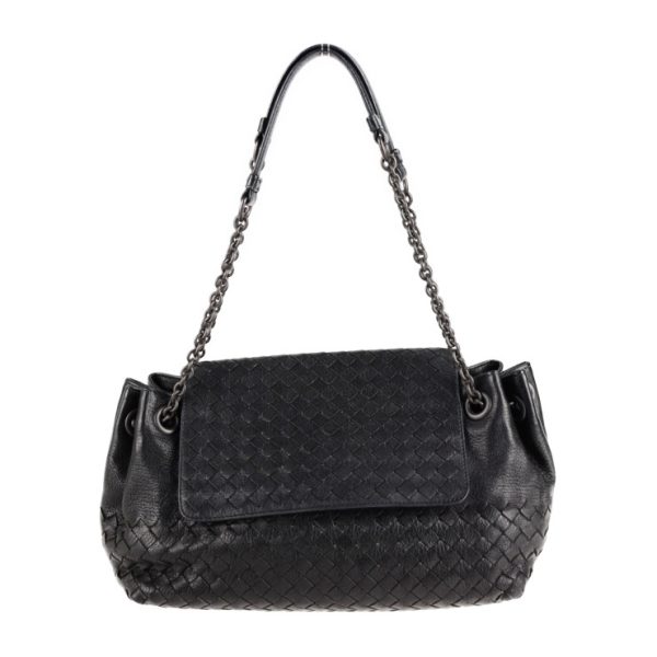 2107053007023 1 Bottega Veneta Intrecciato Shoulder Leather Black Flap Bag