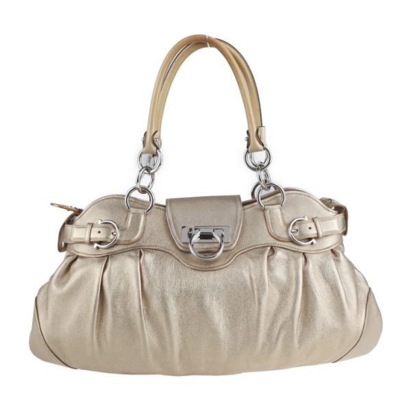 2107053007053 1 Salvatore Ferragamo Gancini Nappa Leather Handbag Beige