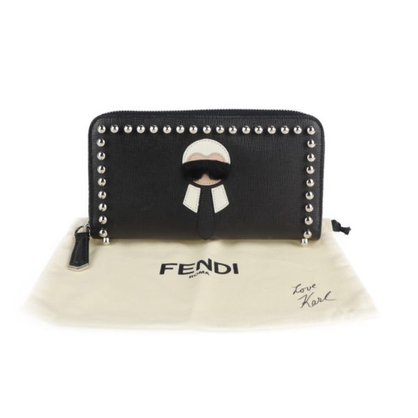 2107053007078 9 Fendi Embossed Leather Long Wallet Black