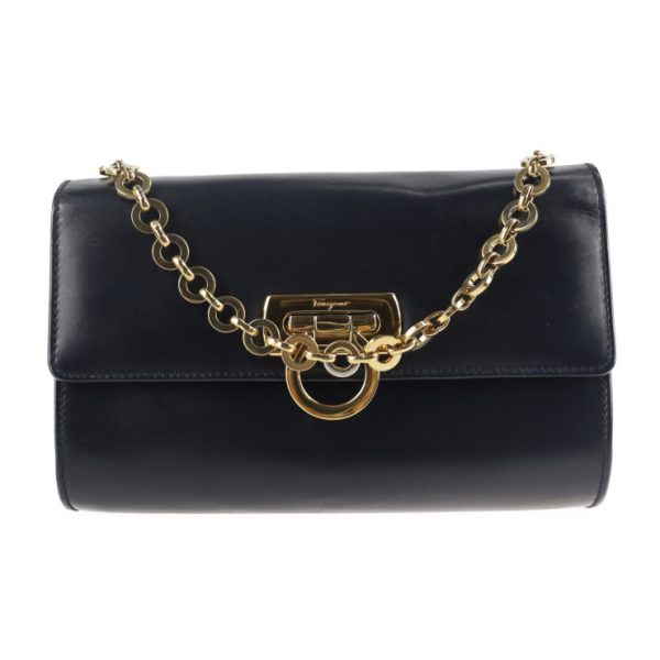 2107063008162 1 Salvatore Ferragamo Gancini Leather Clutch Bag Navy