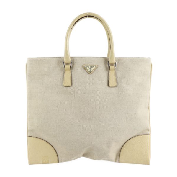 2107073002103 1 Prada Canvas Leather Handbag Beige