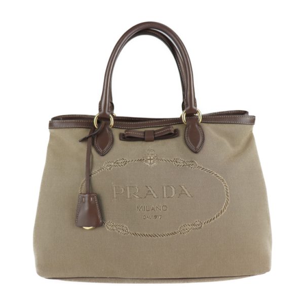 2107103007043 1 Prada Canvas 2WAY Tote Bag Khaki Brown