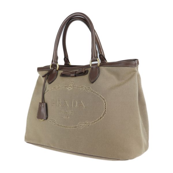 2107103007043 2 Prada Canvas 2WAY Tote Bag Khaki Brown