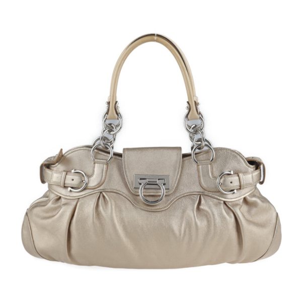 2107113008093 1 Salvatore Ferragamo Gancini Nappa Leather Handbag Beige