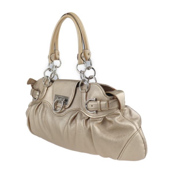 2107113008093 2 Salvatore Ferragamo Gancini Nappa Leather Handbag Beige