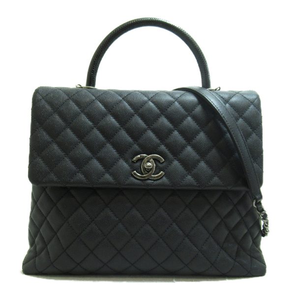 2107400213707 6 Chanel Coco Handle Two Way Shoulder Bag Caviar Skin Lizard Black