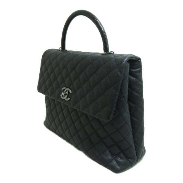 2107400213707 7 Chanel Coco Handle Two Way Shoulder Bag Caviar Skin Lizard Black