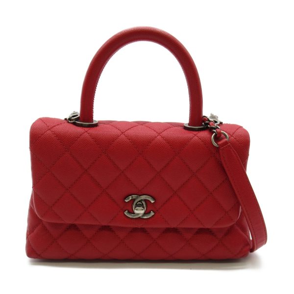 2107600965666 1 Chanel Coco Handle Two Way Shoulder Bag Caviar Skin Series Red