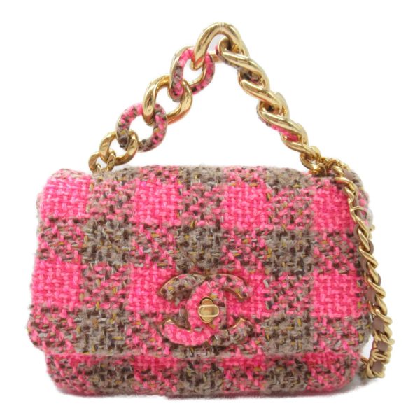 2107600985398 3 Chanel Chain Shoulder Bag Tweed Pink Brown