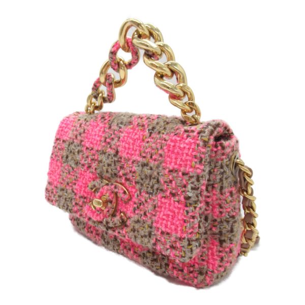 2107600985398 4 Chanel Chain Shoulder Bag Tweed Pink Brown