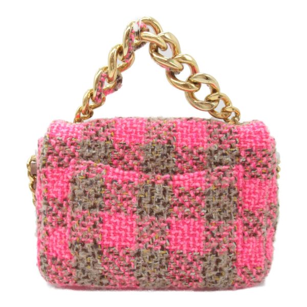 2107600985398 5 Chanel Chain Shoulder Bag Tweed Pink Brown