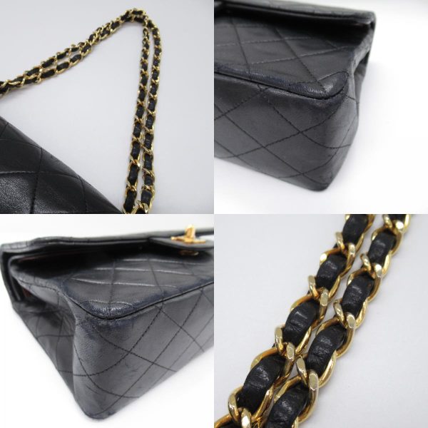 2107600988320 10c Chanel Matelasse Double Flap Chain Shoulder Bag Lambskin Black