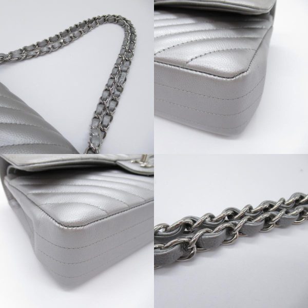 2107600997414 12c Chanel V Stitch Chain Shoulder Bag Caviar Silver