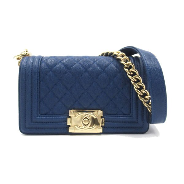 2107600998800 1 Chanel Boy Chain Shoulder Bag Caviar Skin Blue