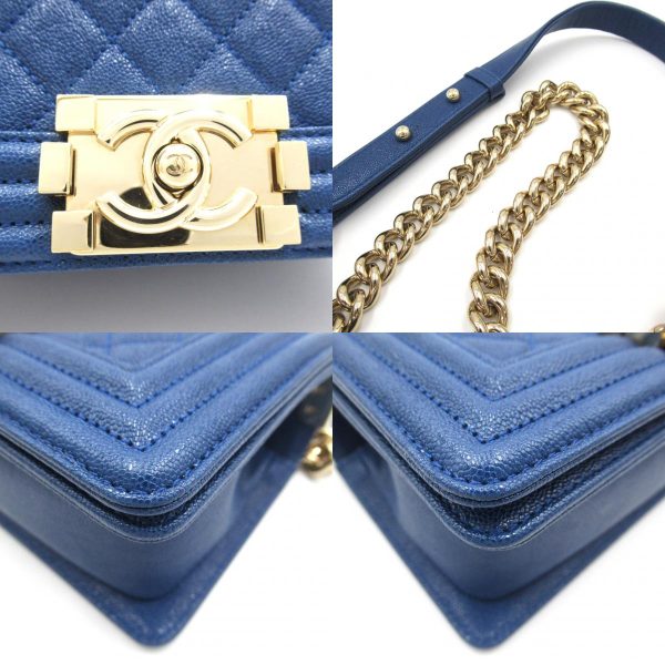 2107600998800 10c Chanel Boy Chain Shoulder Bag Caviar Skin Blue