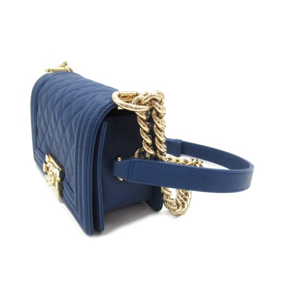 2107600998800 3 Chanel Boy Chain Shoulder Bag Caviar Skin Blue